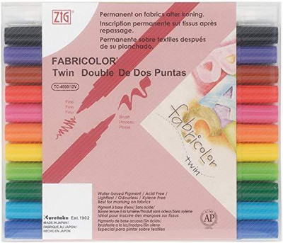 Zig KURETAKE Fabric Marker Fabricolor Twin 12 Colors Set 1mm(Set of 12, MULTICOLOR MADE IN JAPAN)