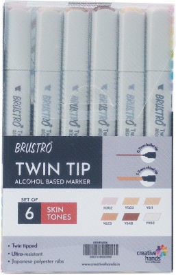 BRuSTRO Twin Tip Alcohol Based Marker Set of 6 (Skin)(Set of 6, Skin)