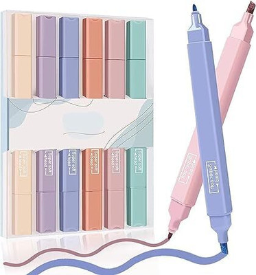 HETSHIV Double Side Highlighter Soft Marker Pens Dry Quick Perfect for Study Notes(Set of 6, Multicolor)