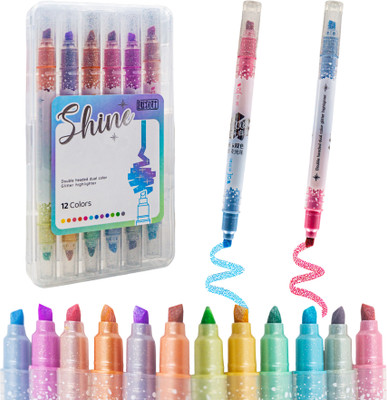 WISHKEY Double-Head Quick Drying Shimmery Shining Glitter Non-Toxic Ink Marker for Kids(Set of 6, Multicolor)