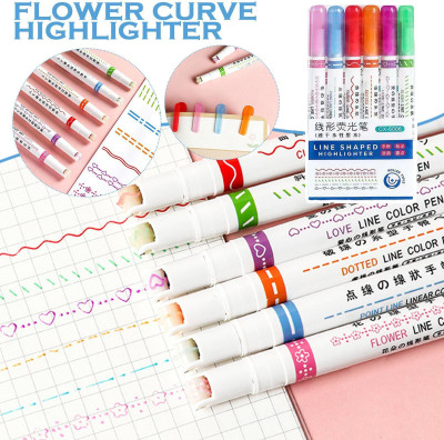 GRANTHI ENTERPRISE 6 PCS Curve Highlighter Pen Set Curvy Shape Pens Linear Color Pens(Set of 6, Multicolor)