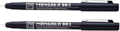 Zig MANGAKA 010 BLACK PIGMENT CNM-003 Pack of 2 MICRON LINER PENS(Set of 2, BLACK INK MADE IN JAPAN)