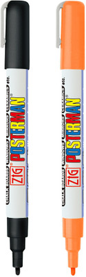 Zig POSTERMAN PAINT MARKER FINE TIP effective on glass plastic metal wood and stone.(Set of 2, BLACK & FL.ORANGE)