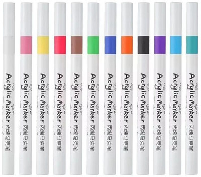 Wynhard 12 Colors Acrylic Markers Acrylic Paint Marker Pen Water-Based Pen for Canvas(Set of 12, Multicolor)