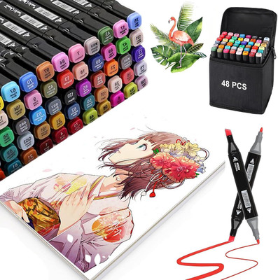 FEXMY Art Markers 48 Colours with Carrying Case for Painting Sketching(Set of 48, Multicolor)
