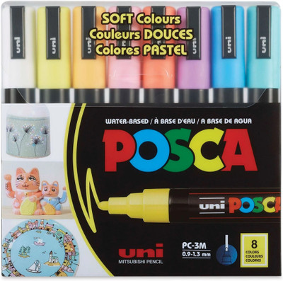 uni-ball Posca 3M 0.9-1.3 mm Bullet Shaped | Smooth & Water Resistant Soft Colour Markers(Set of 8, Multicolor)
