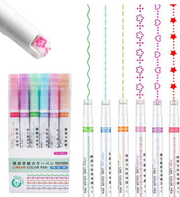 KRITI CREATION Curve Highlighter 6pc Pen Highlighters Flownwing Flair Pens That Make Designs(Set of 6, Multicolor)
