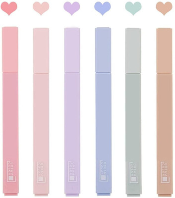 Rimatara 6 Pcs Aesthetic Cute Highlighters TIP Nib Sketch Pens  with Washable Ink(Set of 6, Multicolor)