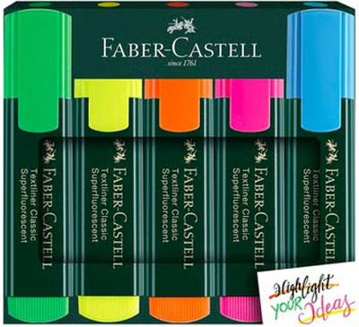 FABER-CASTELL Textliner Pen Set – Pack of 5 Assorted Colours(Set of 5, Yellow, Orange, Blue, Pink, Green)