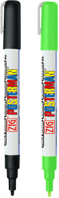 Zig POSTERMAN PAINT MARKER FINE TIP effective on glass plastic metal wood and stone.(Set of 2, BLACK & FL.GREEN)