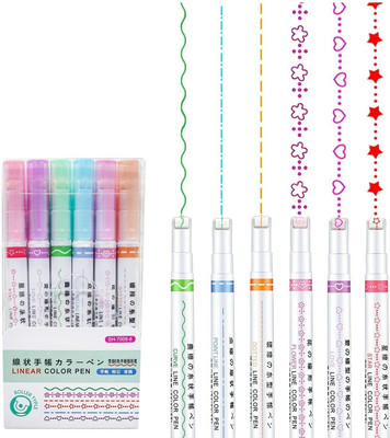 Handy Trendy Curve Highlighter Linear Roller Color Pens Highlighters with 6 Different pens(Set of 6, Multicolor)