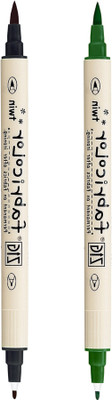 Zig Fabricolor Twin marker (BGP-2)Drawing Lettering Calligraphy Professional Quality(Set of 2, Black, Green)