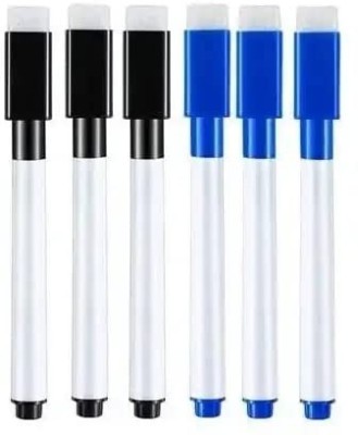 BM RETAIL Set Of 6 Black And Blue Magnetic Whiteboard Pen Erasable Marker(Set of 6, Black, Blue)