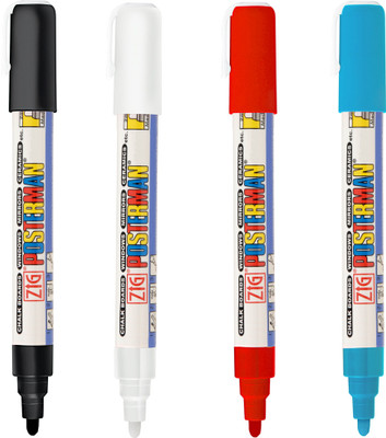 Zig POSTERMAN PAINT MARKER MEDIUM TIP effective on glass plastic metal wood & stone(Set of 4, BK/WH/LT.BL/RD)