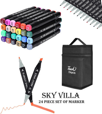 SKYVILLA 24 Colors Art Markers sketch pen Dual Tip Artist Art Marker(Set of 24, Multicolor)