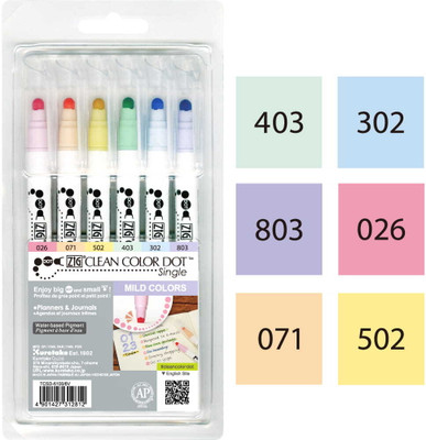 Zig CLEAN COLOR DOT Markers Single 6 MILD COLORS set(Set of 6, MUTLICOLOR)