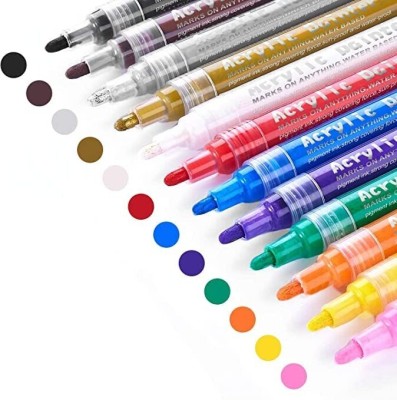 Arrolliant AROOLLIANT Acrylic marker fine tip, set of 12(Set of 12, Multicolor)