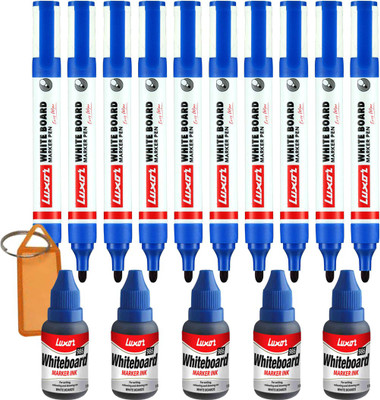 LUXOR Whiteboard Marker (10 Pen with 5 Ink)(Set of 15, Blue)