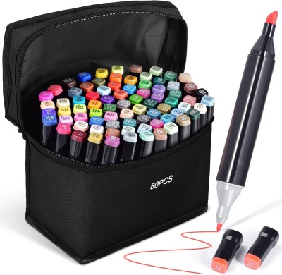 Soucolor 80 Pc Dual Tip Alcohol Marker Pen, 80 Colors Art Permanent Fine & Broad Tips(Set of 80, Multicolor)