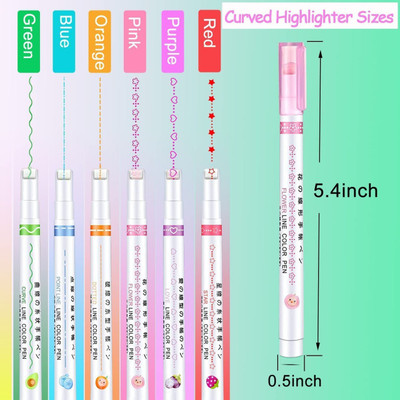 SeaRegal Designer Linear Roller Curve Highlighter Pens Set(Set of 6, Multicolor)