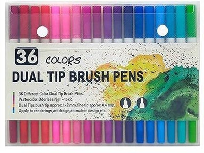 LEUTINO 36 Pcs Dual Tip Marker Pens Fine Tip Markers & Brush Highlighter Pens(Set of 36, Mulitcolour)