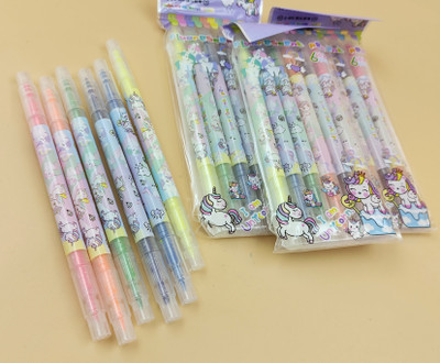 Paper Bear Unicorn 2 tip highlighter set of 4(Set of 24, Multicolor)