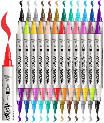Super Toy 24 Color Shades Dual Tip Acrylic Brush Markers Pen Set For Kids(Set of 24, Multicolor)