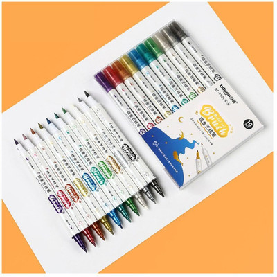 Barbarik Double-Headed Hooked lines fine art marker, Dual Metallic Brush set (Set of 10)(Set of 10, Multicolor)