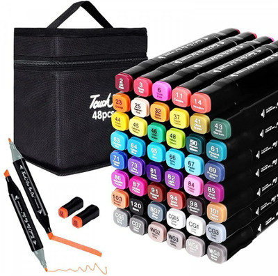Dherik Tradworld Dual Tip Markers 48Colours with Carrying Case for Painting Sketching Calligraphy(Set of 48, Multicolor)