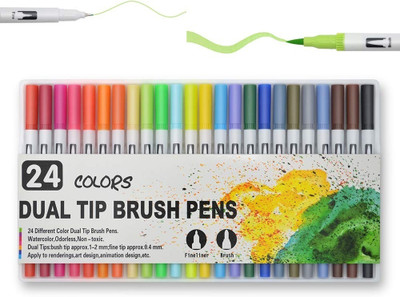 KRYTONE 24 Colors Dual Tip Colored Brush Pens Art Marker Set Fine Point Calligraphy(Set of 24, Multicolor)