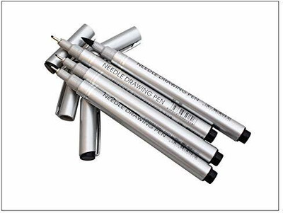 Adoere 4Pc Multipurpose Waterproof Black Micron Needle Tip Fine Line Border Drawing Pen(Set of 4, Silver)