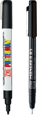 Zig Special Combo Set Mangaka Fineliner Pens 05 & Posterman Paint Marker(Set of 2, Black)