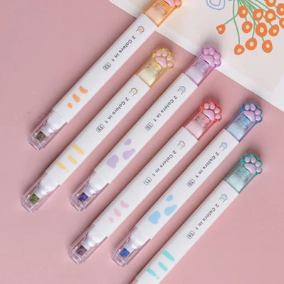 radhey preet Cute Cat Paw Dual-side 2 in 1 Highlighter Chisel Pen, 12 colors, RP1166(45)(Set of 6, Multicolor)