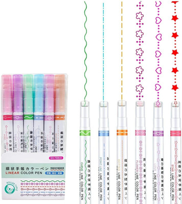 Zordik Linear Roller Color Pens Highlighters outliner pens with 6 Different Curve Shape(Set of 6, Multicolor)
