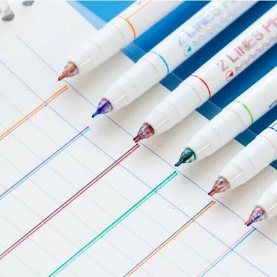 HARDSOSH 2 Lines Gel Pen Marker Gel Ink Roller Ball Pens(Set of 6, Multicolor)