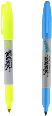 Sharpie Fine Point Tip Permanent Marker -(Set of 2, Neon Yellow, Neon Blue)