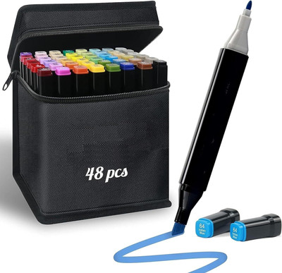 J K INTERNATIONAL 48 PCS Dual Tip Art Marker Nib Sketch Pen(Multicolor)