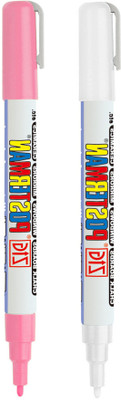 Zig POSTERMAN PAINT MARKER FINE TIP effective on glass plastic metal wood and stone.(Set of 2, WHITE & FL.PNK)
