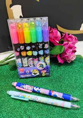 KIDOS JOY Space Astronaut Cute design Neon Highlighter with Erasable space theme gel pen /(Set of 6, Multicolor)