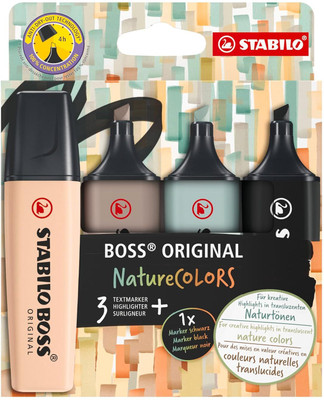 Stabilo Highlighter BOSS ORIGINAL NatureCOLORS(Set of 4, Beige, Warm Grey, Earth Green, Black)