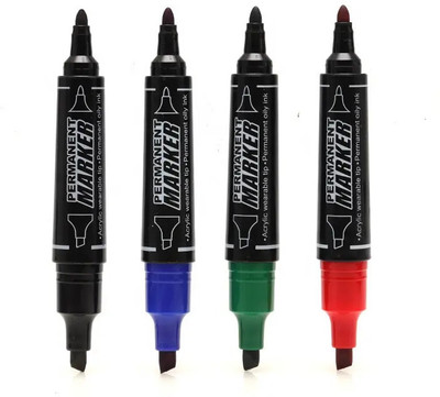 GXIN Dual Tip Marker | Bullet & Chisel Tip | Oil Based Waterproof Permanent Marker(Set of 4, Black, Red, Blue, Green)