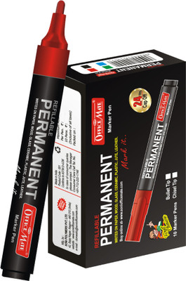 Soni Officemate Refillable Permanent Marker (Red) - Pack of 10(Set of 1, Red)