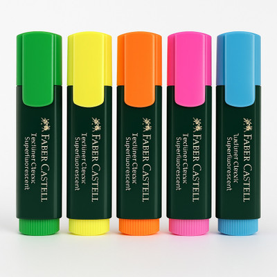 FABER-CASTELL Textliner Classic Super Fluorescent(Set of 5, Orange, Yellow, Green, Pink, Blue)