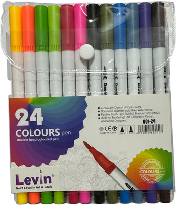 Levin Dual Tip Brush Pens 24 Colors,Colouring Pens Fine and Art Markers(Set of 24, Multicolor)