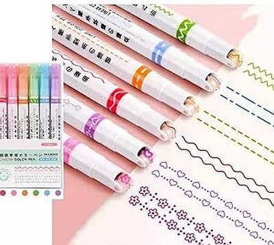 AtRate Linear Curve Roller Highlighter(Set of 6, Multicolor)