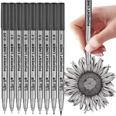 Like it 9 Pcs Black Micro-Pen Fineliner Drawing Ink Pens Fineliner Pen(Pack of 9, Ink Color - Black)