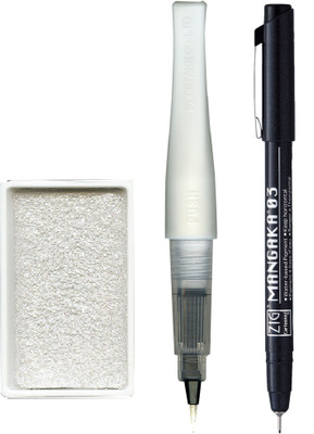 Zig Special Illustration Set Gansai Tambi White Gold,CNM-03 & Wink of Stella GL(Set of 3, WHITE GOLD, Black, GLITTER CLEAR)
