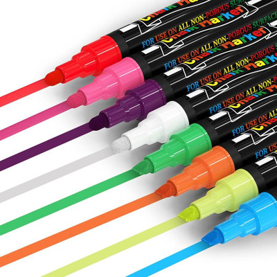 UGS Premium Quality Chalk Markers with Reversible Tip Blackboard Marker(Set of 8, Multicolor)