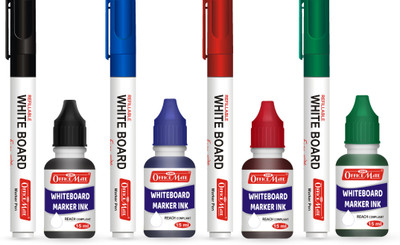 Soni Officemate Whiteboard Combo set (4 Whiteboard Marker + 4pcs marker ink 15ml)(Set of 8, Multicolor)