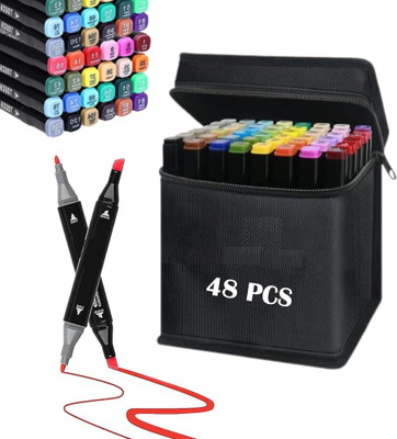 Lufarp 48 Pcs Dual Tip Alcohol Markers Set, Non-Toxic Art Supplies With Carry Case Set(Set of 48, Multicolor)